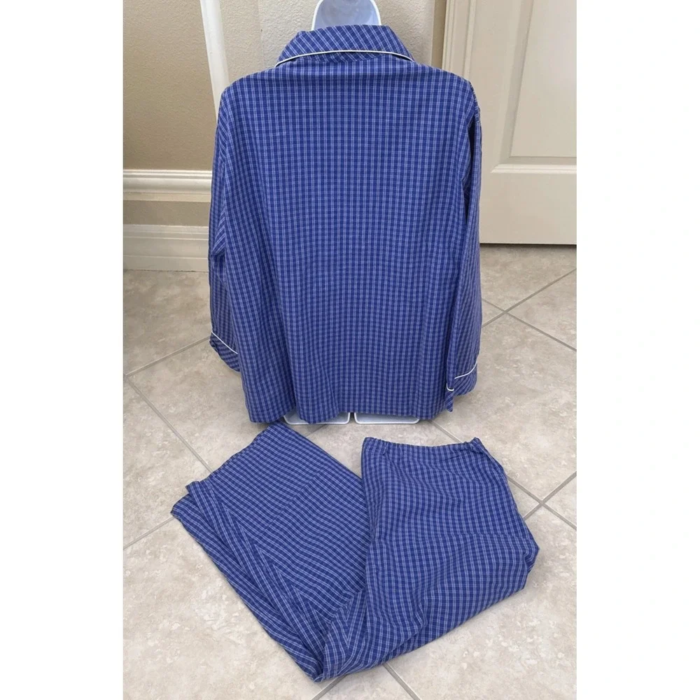 VTG Victoria's Secret Pajama Set Blue Plaid Sz L Long Sleeve Y2K 1999 Monogram